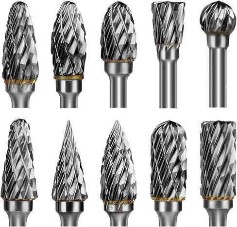 Carbide Burr Set Die Grinder Bits Rotary Tool Bits 1/8" Shank 10 PC Double Cut Wood Carving Accessories Cutting Burrs Metal Grinding Engraving Polishing Porting Trimming in Saudi Arabia