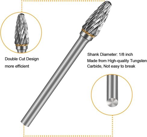 Carbide Burr Set Die Grinder Bits Rotary Tool Bits 1/8" Shank 10 PC Double Cut Wood Carving Accessories Cutting Burrs Metal Grinding Engraving Polishing Porting Trimming in Saudi Arabia