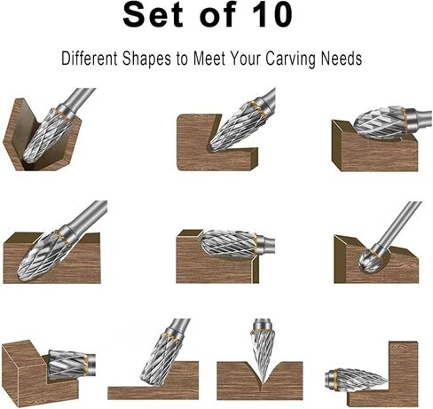 Carbide Burr Set Die Grinder Bits Rotary Tool Bits 1/8" Shank 10 PC Double Cut Wood Carving Accessories Cutting Burrs Metal Grinding Engraving Polishing Porting Trimming in Saudi Arabia