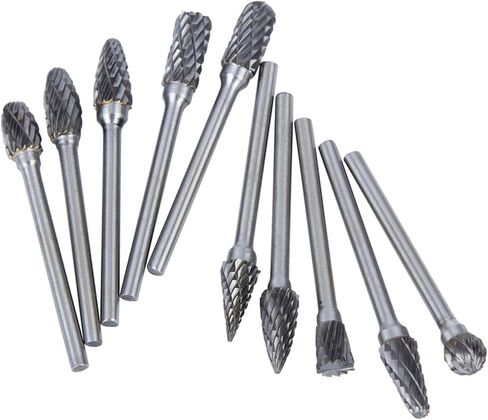 Carbide Burr Set Die Grinder Bits Rotary Tool Bits 1/8" Shank 10 PC Double Cut Wood Carving Accessories Cutting Burrs Metal Grinding Engraving Polishing Porting Trimming in Saudi Arabia