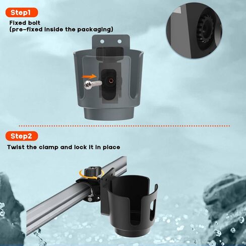 Cup Holder with 0.6"-1.5" Aluminum Clamp - Drink Holder for Boat, Wheelchair, Walker, Rollator, Bike, Golf Cart, Fits Maximum Diameter of 3.38 inches Bottles. in Kuwait