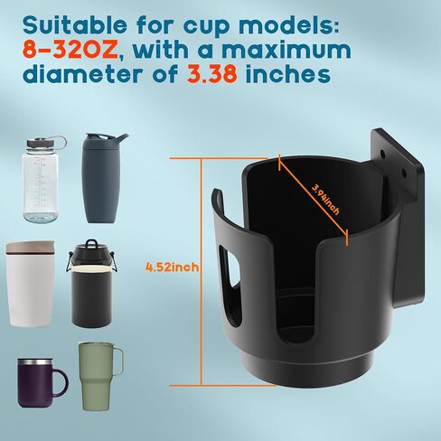 Cup Holder with 0.6"-1.5" Aluminum Clamp - Drink Holder for Boat, Wheelchair, Walker, Rollator, Bike, Golf Cart, Fits Maximum Diameter of 3.38 inches Bottles. in Kuwait