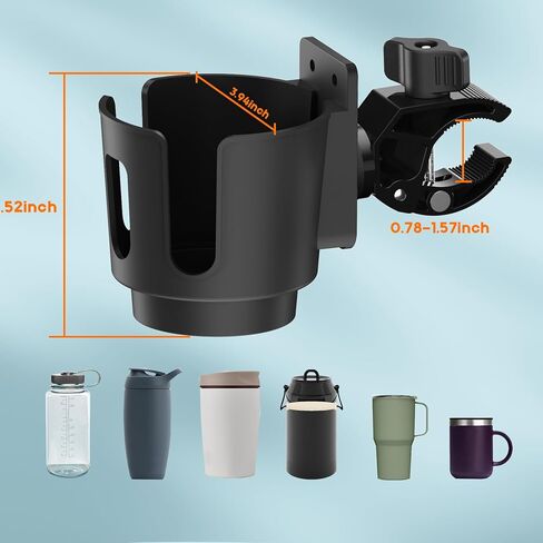 Cup Holder with 0.6"-1.5" Aluminum Clamp - Drink Holder for Boat, Wheelchair, Walker, Rollator, Bike, Golf Cart, Fits Maximum Diameter of 3.38 inches Bottles. in Kuwait