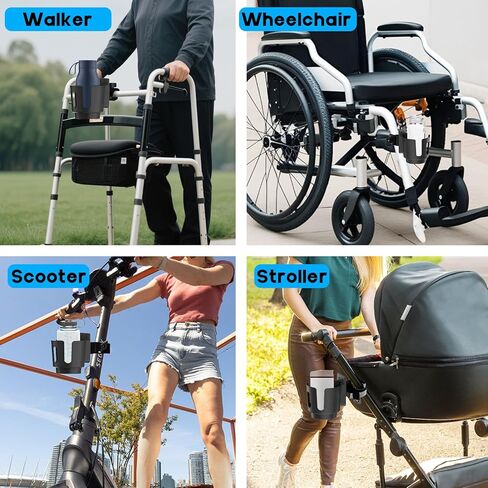 Cup Holder with 0.6"-1.5" Aluminum Clamp - Drink Holder for Boat, Wheelchair, Walker, Rollator, Bike, Golf Cart, Fits Maximum Diameter of 3.38 inches Bottles. in Kuwait