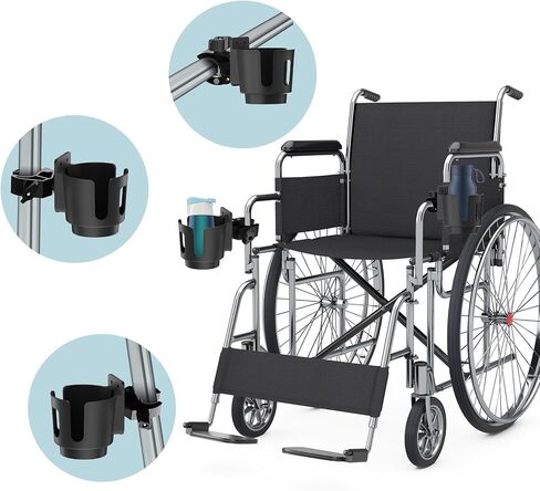 Cup Holder with 0.6"-1.5" Aluminum Clamp - Drink Holder for Boat, Wheelchair, Walker, Rollator, Bike, Golf Cart, Fits Maximum Diameter of 3.38 inches Bottles. in Kuwait
