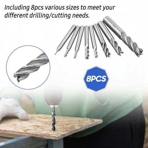 8PCS HSS Straight Shank End Mill Set 4 Flute Versatile High Speed Steel Drill Bits Professional CNC Milling Cutter Bits for Metal Wood Plastic Drilling Cutting in Kuwait