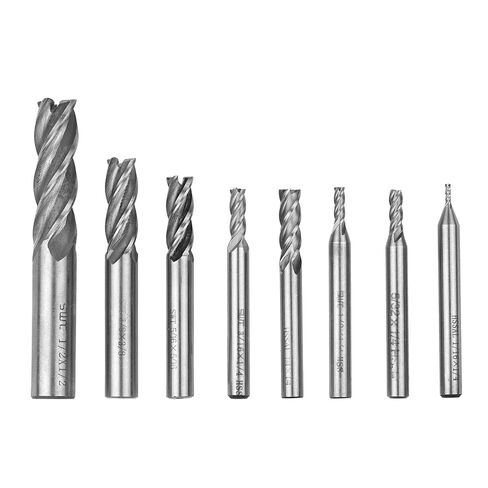 8PCS HSS Straight Shank End Mill Set 4 Flute Versatile High Speed Steel Drill Bits Professional CNC Milling Cutter Bits for Metal Wood Plastic Drilling Cutting in Kuwait