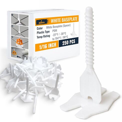 لوحات قاعدة نظام تسوية البلاط من ALBO مقاس 1/16 بوصة - 250 قطعة - فواصل احترافية للأرضيات والجدران، ومشابك تثبيت مضادة للشفاه لجميع تنسيقات البلاط، ونظام فاصل ذاتي التسوية جديد in Kuwait