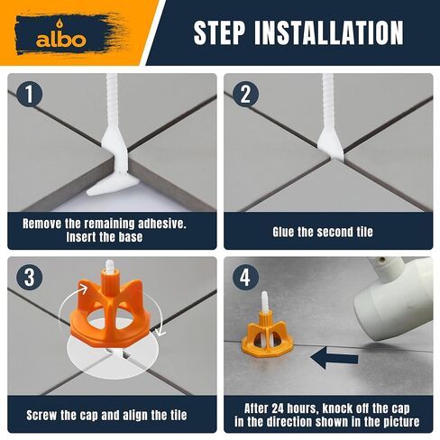 لوحات قاعدة نظام تسوية البلاط من ALBO مقاس 1/16 بوصة - 250 قطعة - فواصل احترافية للأرضيات والجدران، ومشابك تثبيت مضادة للشفاه لجميع تنسيقات البلاط، ونظام فاصل ذاتي التسوية جديد in Kuwait