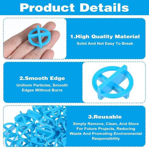 500 Pcs 1/8 Inch (3mm) Tile Spacers, Reusable Plastic Cross Tiles Spacer Blue Removable Wall Floor Leveling Clips for Various Types of Tile Leveling in Saudi Arabia