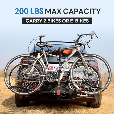 FORWODE Bike Rack Hitch for Car, 200 LB 2-Bike Racks with Hitch Lock, Wobble Free Smart Tilting Folding Hitch Mount Bike Rack for 2 Inch Receiver, Bike Carrier Fits Up to 5 Inch Fat Tire for Car in Kuwait