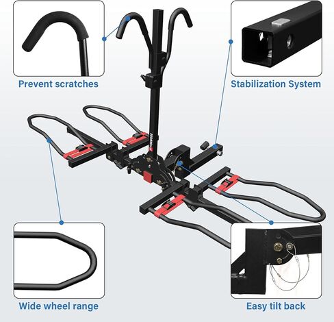 FORWODE Bike Rack Hitch for Car, 200 LB 2-Bike Racks with Hitch Lock, Wobble Free Smart Tilting Folding Hitch Mount Bike Rack for 2 Inch Receiver, Bike Carrier Fits Up to 5 Inch Fat Tire for Car in Kuwait