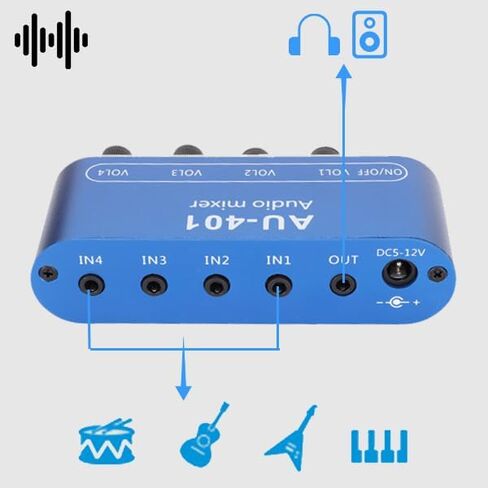 Heayzoki Audio Mixer, Mini Stereo 4 in 1 Out, 3.5mm Sound Selector Amplifier, Volume Adjustment for PC Laptop Headphone in Saudi Arabia