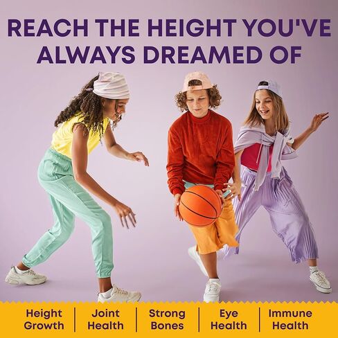Height Growth Gummies for Kids & Teens - Calcium, Vitamin D3 + K2, Zinc, Magnesium, L-Arginine, Vitamin C - Multivitamin for Teen Boys & Girls - Grow Taller Supplement for Kids Height - 60 Gummies in Saudi Arabia