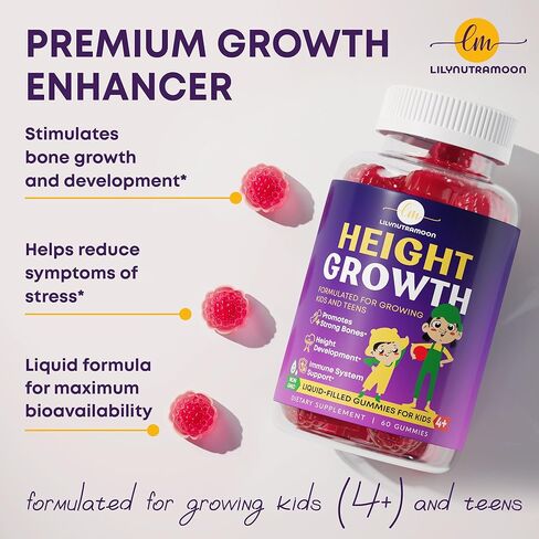 Height Growth Gummies for Kids & Teens - Calcium, Vitamin D3 + K2, Zinc, Magnesium, L-Arginine, Vitamin C - Multivitamin for Teen Boys & Girls - Grow Taller Supplement for Kids Height - 60 Gummies in Saudi Arabia