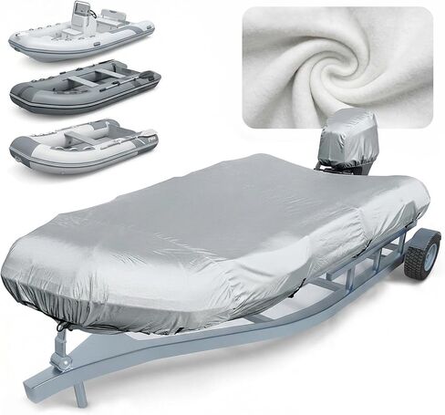 1200D Waterproof Inflatable Boat Cover 12-13ft, Silver UV Reflective Heavy Duty Dinghy Cover with Motor Cover, Sun-Resistant Mooring Cover Gray in Kuwait
