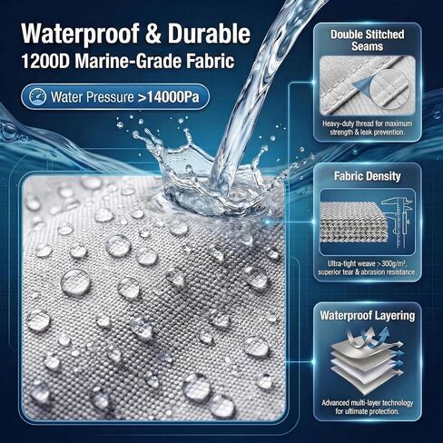 1200D Waterproof Inflatable Boat Cover 12-13ft, Silver UV Reflective Heavy Duty Dinghy Cover with Motor Cover, Sun-Resistant Mooring Cover Gray in Kuwait