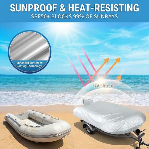 1200D Waterproof Inflatable Boat Cover 12-13ft, Silver UV Reflective Heavy Duty Dinghy Cover with Motor Cover, Sun-Resistant Mooring Cover Gray in Kuwait