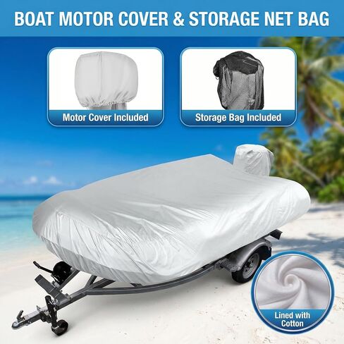 1200D Waterproof Inflatable Boat Cover 12-13ft, Silver UV Reflective Heavy Duty Dinghy Cover with Motor Cover, Sun-Resistant Mooring Cover Gray in Kuwait