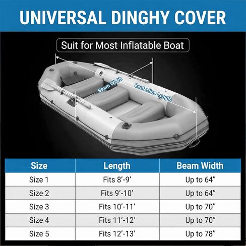 1200D Waterproof Inflatable Boat Cover 12-13ft, Silver UV Reflective Heavy Duty Dinghy Cover with Motor Cover, Sun-Resistant Mooring Cover Gray in Kuwait