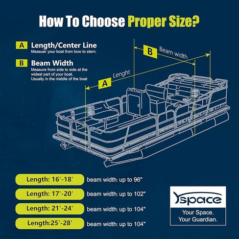 غطاء قارب عائم YSPACE بطول 25-28 قدمًا، غطاء من الدرجة البحرية مقاوم للماء 1200D مع 16 حزامًا، مقاوم للأشعة فوق البنفسجية، نسيج مقاوم للبهتان، مقاوم للرياح، شرائط عاكسة، ألواح جانبية أوسع، يناسب شعاع يصل إلى 104 بوصة in Kuwait