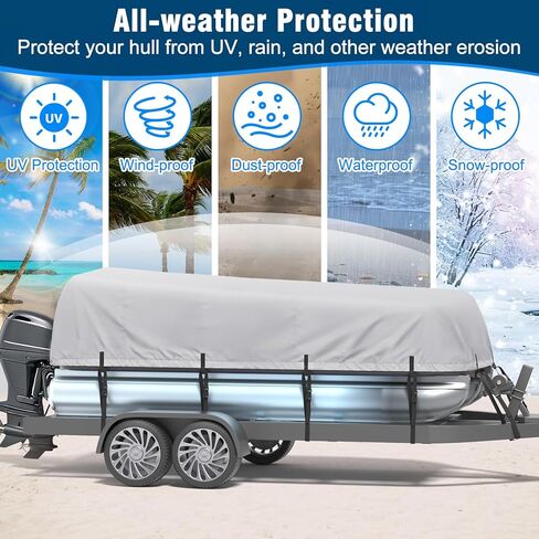 غطاء قارب عائم 1200D، غطاء قارب مقاوم للماء عالي التحمل من الدرجة البحرية، غطاء قارب بطول 21-24 قدم للعائم مع 15 حزام مقاوم للرياح، رمادي in Saudi Arabia