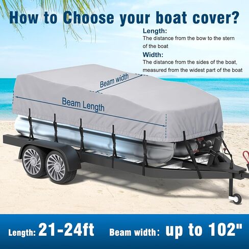 غطاء قارب عائم 1200D، غطاء قارب مقاوم للماء عالي التحمل من الدرجة البحرية، غطاء قارب بطول 21-24 قدم للعائم مع 15 حزام مقاوم للرياح، رمادي in Saudi Arabia
