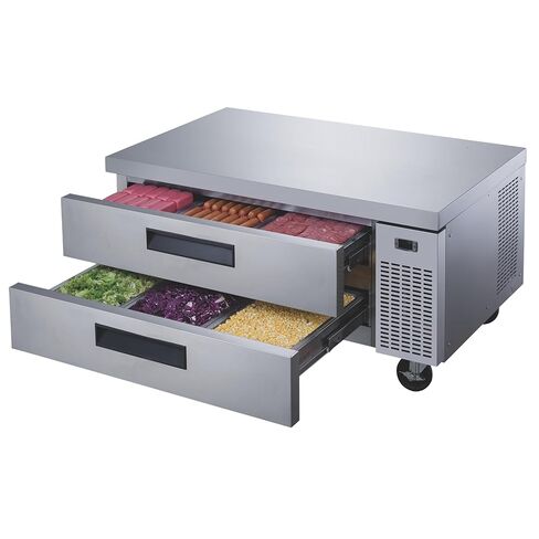 289-DCB48-D2 48" Chef Base Refrigerator with 2 Drawers, 15x 1/6 Pan Capacity/Drawer (Pans Not Included), Temp Control, 33~38°F, Stainless Steel, Heavy-Duty Casters, Commercial Use in Saudi Arabia