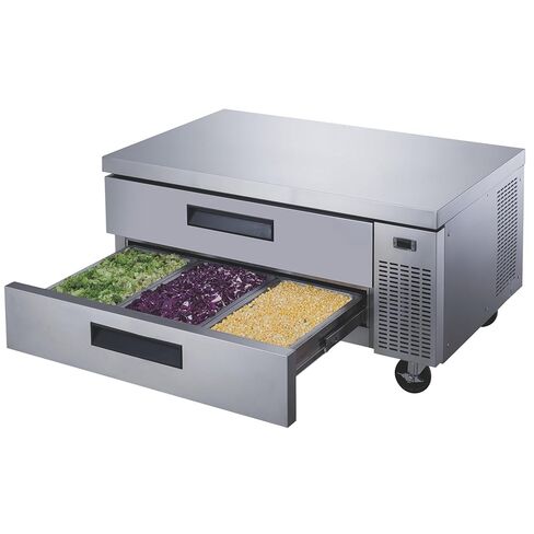 289-DCB48-D2 48" Chef Base Refrigerator with 2 Drawers, 15x 1/6 Pan Capacity/Drawer (Pans Not Included), Temp Control, 33~38°F, Stainless Steel, Heavy-Duty Casters, Commercial Use in Saudi Arabia