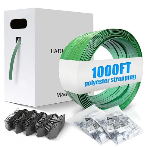 لفة حزام نليون من البوليستر (PET) مقاس 5/8 بوصة × 1000 بوصة مع 150 قطعة من الأختام المعدنية المفتوحة وصندوق التوزيع بقوة كسر 1700 رطل in Kuwait