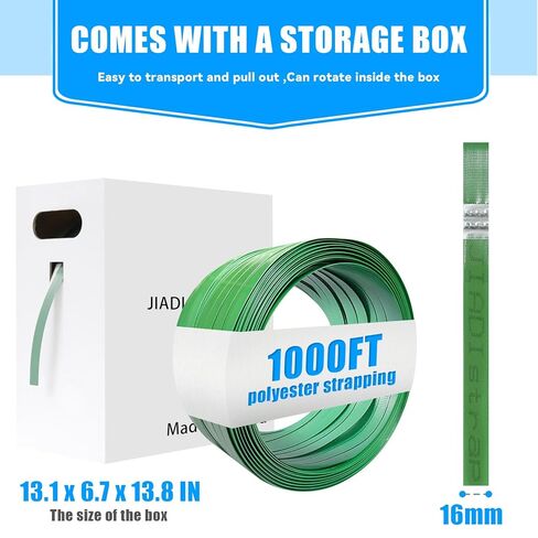 لفة حزام نليون من البوليستر (PET) مقاس 5/8 بوصة × 1000 بوصة مع 150 قطعة من الأختام المعدنية المفتوحة وصندوق التوزيع بقوة كسر 1700 رطل in Kuwait