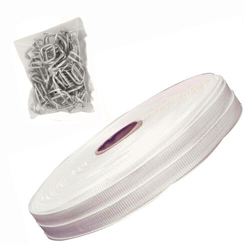 سلك منسوج مقاس 3/4 بوصة × 330 بوصة، شريط ربط من خيوط البوليستر، طقم ربط الربط، طقم ربط البليت، بكرة التغليف، حزام قوة الكسر 2400 رطل مع 50 قطعة من الإبزيم in Kuwait