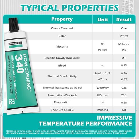 Dow Corning 340 Silicone Heat Sink Compound 142g (5oz) Thermal Conductive Silicone Grease IGBT Heat Dissipation Paste for Electrical Devices PCB Assemblies and Computer CPU Non Flowing in Kuwait