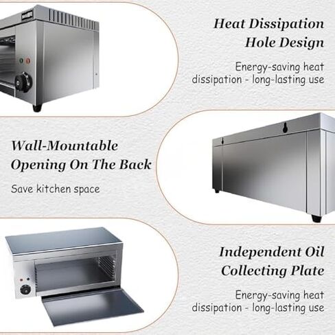 Commercial Countertop Broiler Grill, Wall-Mounted Stainless Steel Toaster Oven for Restaurant Kitchen, 122-572°F Temperature Range in Saudi Arabia