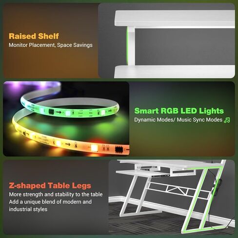 مكتب استوديو الموسيقى من أرموسيتي، محطة عمل لإنتاج الموسيقى مع منافذ الطاقة وأضواء RGB LED، مكاتب تسجيل استوديو الطاولة منتج الموسيقى للمنزل، أبيض in Kuwait