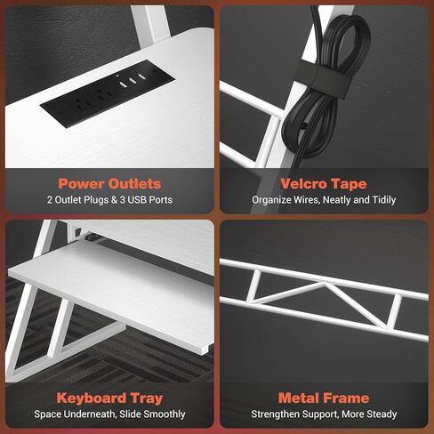 مكتب استوديو الموسيقى من أرموسيتي، محطة عمل لإنتاج الموسيقى مع منافذ الطاقة وأضواء RGB LED، مكاتب تسجيل استوديو الطاولة منتج الموسيقى للمنزل، أبيض in Kuwait