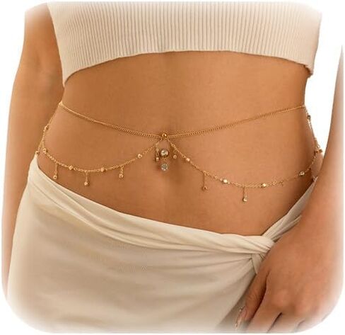 Summer Crystal Tassel Navel Nail Waist Chain for Women Bikini Beach Rhinestone Piercing Navel Chain Sexy Belly Button Ring Piercing Waist Body Jewelry in Saudi Arabia