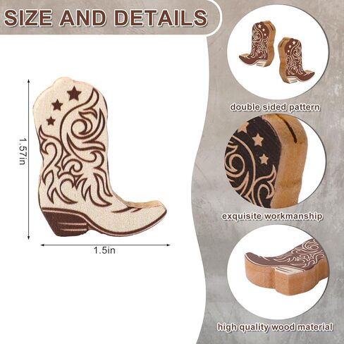 JarThenaAMCS 18Pcs Cowboy Boot Place Card Holder Ornament Gradient Brown Wooden Table Number Holder Wild West Name Card Display Stand for Party Table Setting Supplies in Saudi Arabia