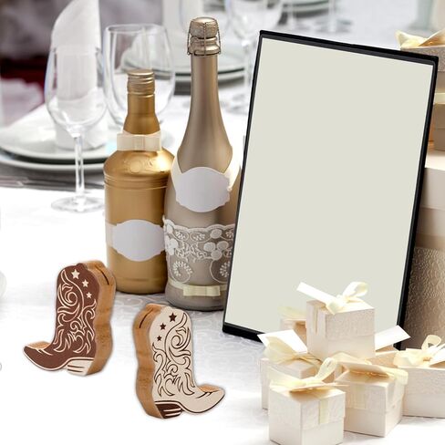 JarThenaAMCS 18Pcs Cowboy Boot Place Card Holder Ornament Gradient Brown Wooden Table Number Holder Wild West Name Card Display Stand for Party Table Setting Supplies in Saudi Arabia