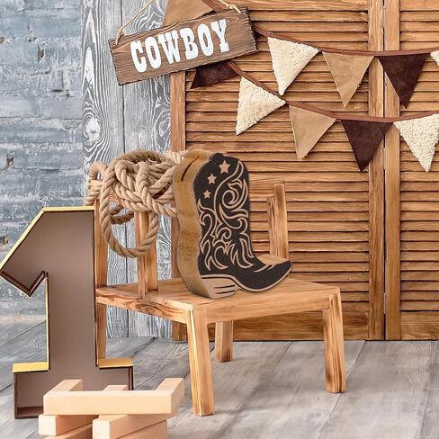 JarThenaAMCS 18Pcs Cowboy Boot Place Card Holder Ornament Gradient Brown Wooden Table Number Holder Wild West Name Card Display Stand for Party Table Setting Supplies in Saudi Arabia