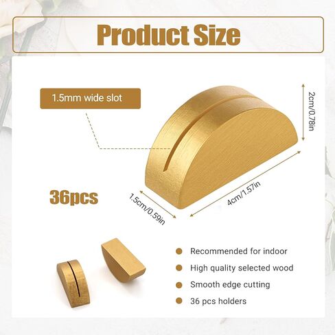 حوامل أرقام الطاولة، 36 قطعة من حاملات أرقام الطاولة، حاملات بطاقات المكان، تصميم نصف دائري خشبي ذهبي، حاملات بطاقات حديثة للمكاتب والمطاعم وحفلات الزفاف وحفلات أعياد الميلاد (ذهبي) in Kuwait