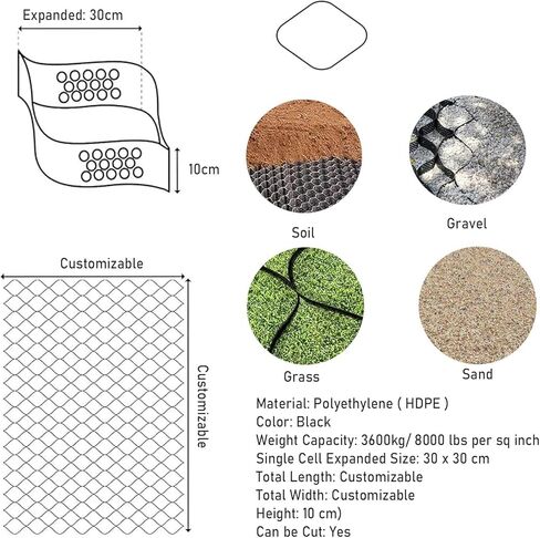 Foldable Expandable Polyethylene Ground Stabilizer Grids for Garden & Shed Flooring - Customizable Permeable Gravel Pavers (1x9m) for Enhanced Drainage & Stability in Kuwait