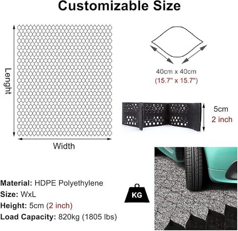 Permeable Gravel Grid System - Driveway & Parking Stabilizer, Polyethylene Geotextile Grid for Soil, Gravel, Concrete, Grass, Sand - Pack of 2 for Enhanced Stability and Drainage in Kuwait