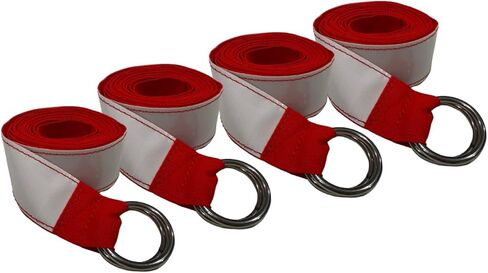 أشرطة تخزين قابلة للنفخ شديدة التحمل | 2 بوصة × 13 قدم | أشرطة حزام حمراء مع حلقات دائرية مزدوجة من الفولاذ المقاوم للصدأ | 4 عبوات لتخزين المنازل المرتدة والشرائح ودورات العوائق بشكل آمن in Kuwait