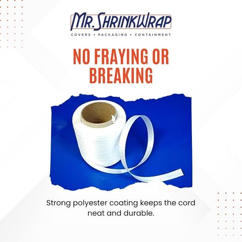 Mr. Shrinkwrap 3/4" x 300' Cross Woven Poly Strapping Cord for Shrink Wrap Installation. 1000lbs Tensile Strength. Shrinkwrap Strapping Essentials for Boat and Any Outdoor Equipment in Kuwait