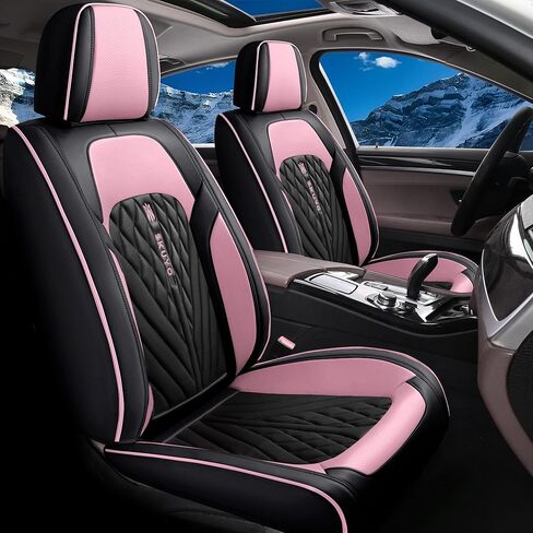 Comfortable Leather Auto Car Seat Covers Front & Rear Seat Protector Fit Sedan SUV 5 Seats Full Set Universal Fit. (Black & Rose) in Saudi Arabia
