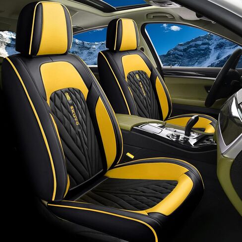 أغطية مقاعد السيارة الجلدية المريحة، واقي المقعد الأمامي والخلفي مناسب لسيارة سيدان SUV 5 مقاعد، مجموعة كاملة تناسب الجميع. (برتقالة سوداء) in Kuwait