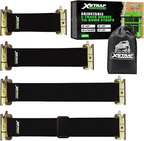 XSTRAP STANDARD 8 Pack E-Track Bungee Tie-Down Straps - Adjustable 5", 8", 12"-22", 13" Black Bungee Straps, Secure Tools/Cargo to Trailer Walls, Trucks, Vans, Garages, Warehouses, Workshops in Kuwait