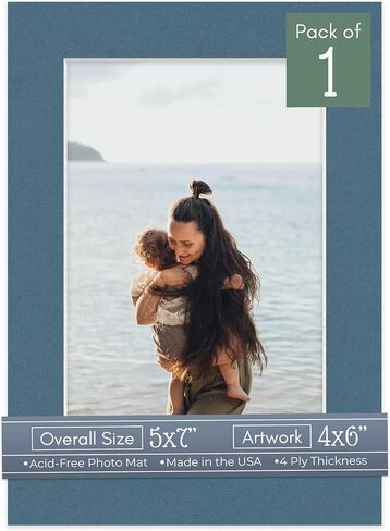 Bottle Blue Acid Free 5x7 Picture Frame Mats with White Core Bevel Cut for 4x6 Pictures - Fits 5x7 Frame - One Mat in Kuwait
