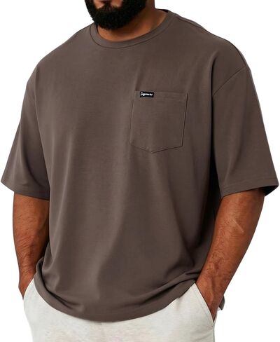Men's Oversized T-Shirts Cool Cotton Crew Neck Short Sleeve Solid Workout Pocket Tee Tops in Kuwait